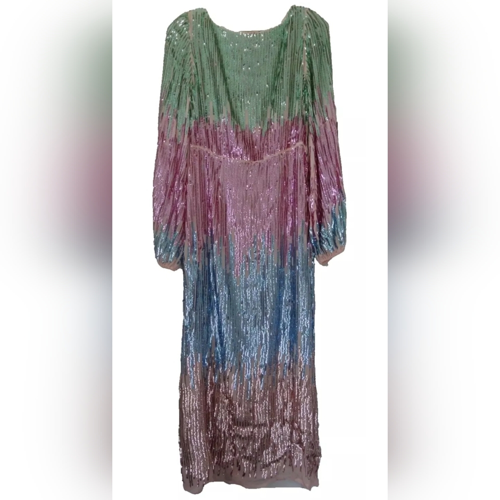 Rixo London S Coco Midi Ombre Sequin Dress Pastel Multi Color Side Slit Cocktail